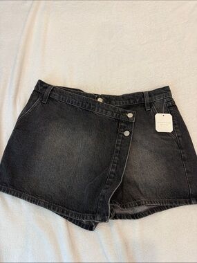 Altar'd State Washed Black Wrap-Front Denim Shorts